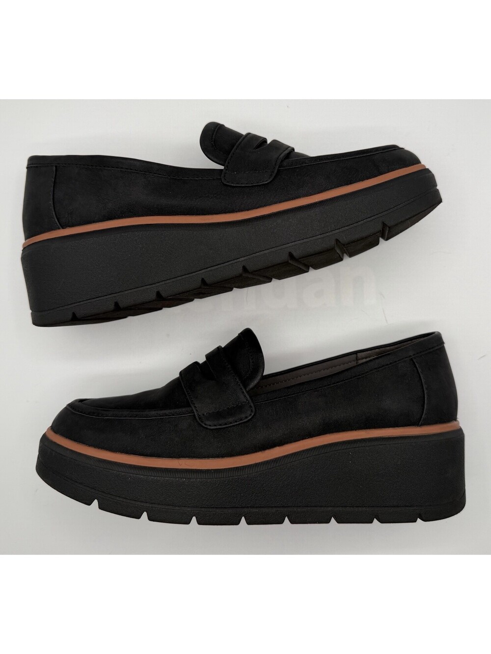 Dr Scholls Nice Day Max Platform Wedge Penny Loafers Black Suede Women 9.5 EUC